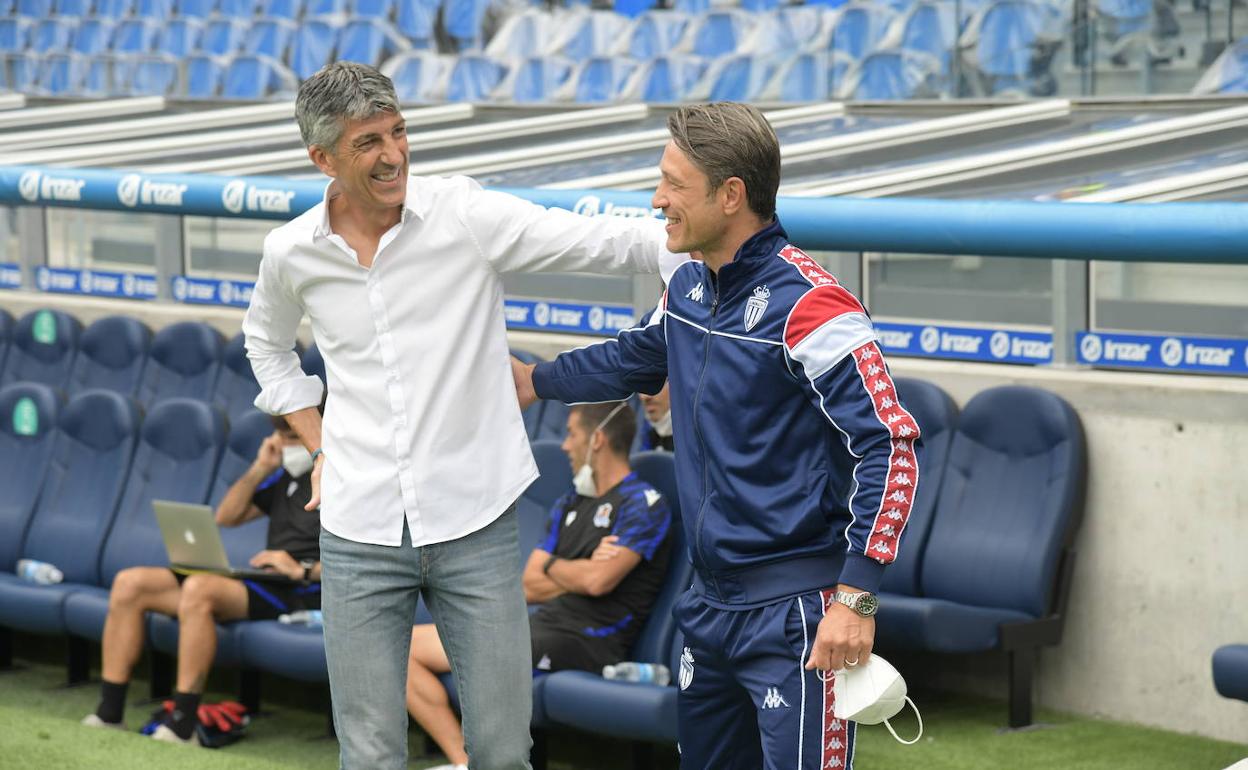 Imanol Alguacil y Nico Kovac, en el amistoso que jugaron la Real y el Mónaco en el Reale Arena.