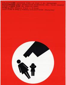 Imagen secundaria 2 - Cabecera de la manifestación por la paz celebrada en Portugalete el 28 de junio de 1978. Imagen del incendio de un autobús incluida en la exposición. Cartel de Oteiza (1987).