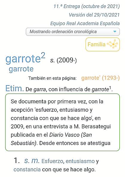 Web de la RAE donde se cuenta el origen de la acepción de 'garrote'.