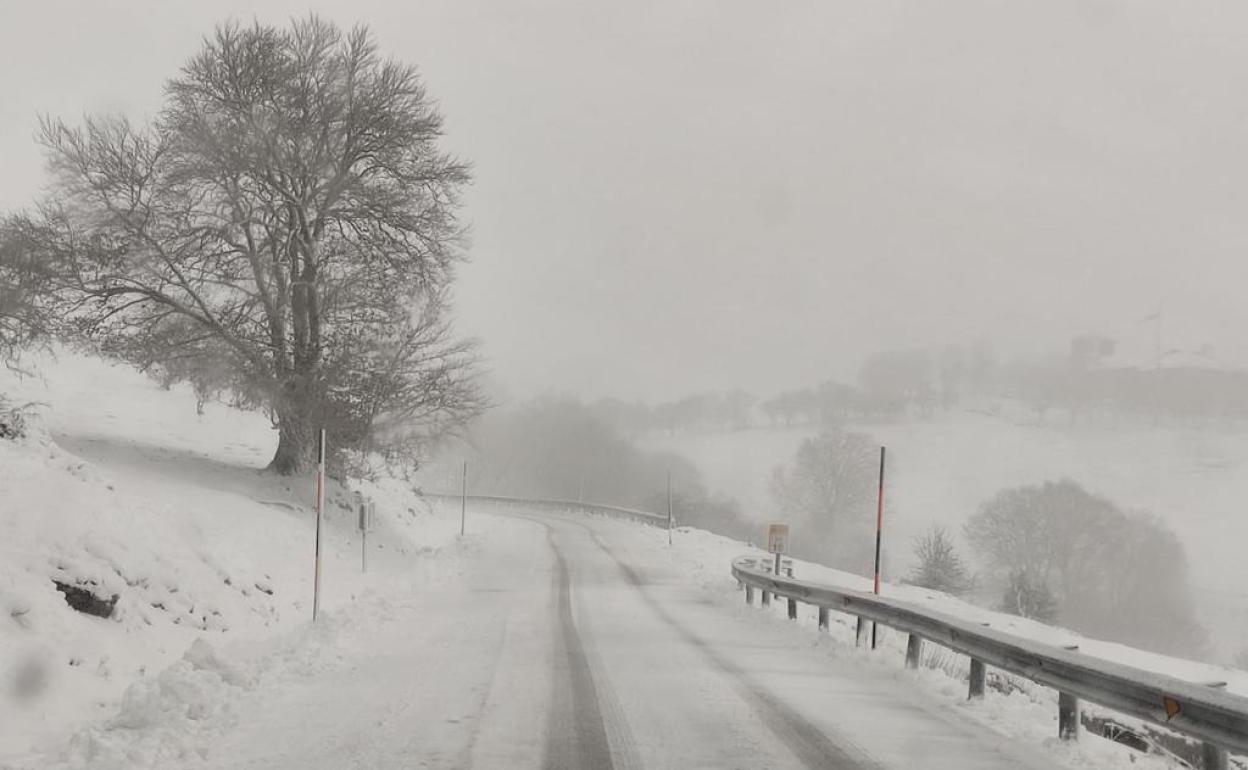 Nieve en Aralar este jueves por la mañana.