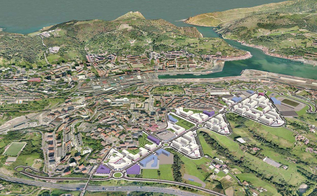 Fotomontaje del desarrollo urbanístico de Auditz Akular recogido en el Plan General.