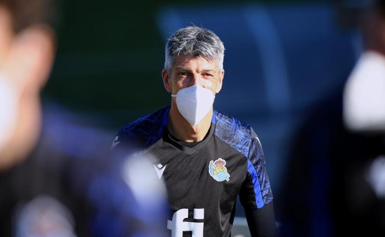 Imanol Alguacil en un entrenamiento en Zubieta. 