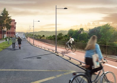 Imagen secundaria 1 - Infografías de la pasarela propuesta para la conexión peatonal y ciclista en Mendelu.