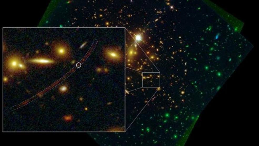 La estrella Eärendel, enmarcada en un círculo.