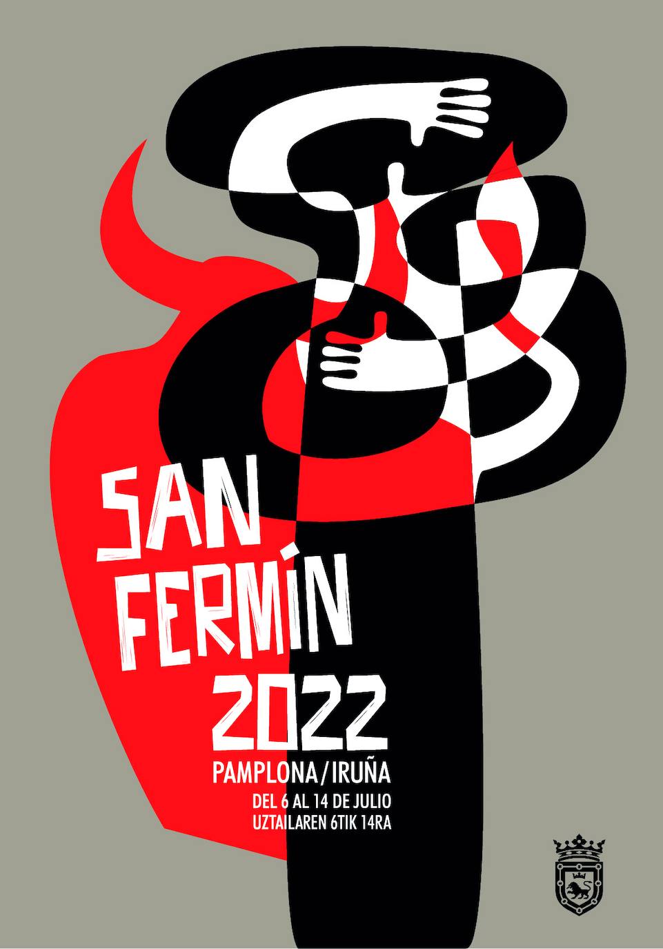 CARTEL 2. EMOCIÓN. "La fusión entre la valentía, la adrenalina, el miedo y la emoción que se siente en cada encierro. El peligro, el toro rojo, el movimiento de las líneas cada carrera. Un abrazo a la esencia".