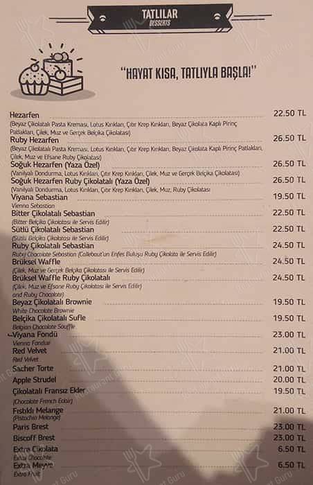 Carta del Viyana Kahvesi en Estambul.