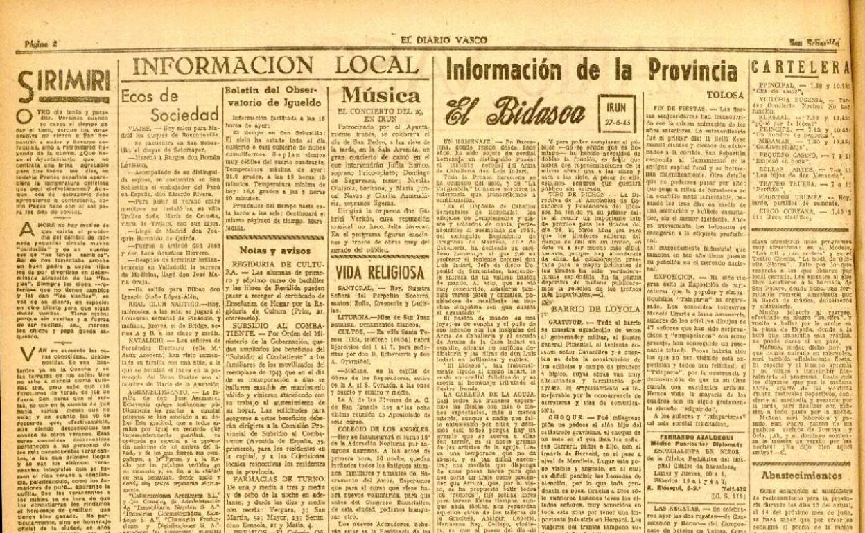 Información local y 'de la provincia' DV del 27 de junio de 1945).