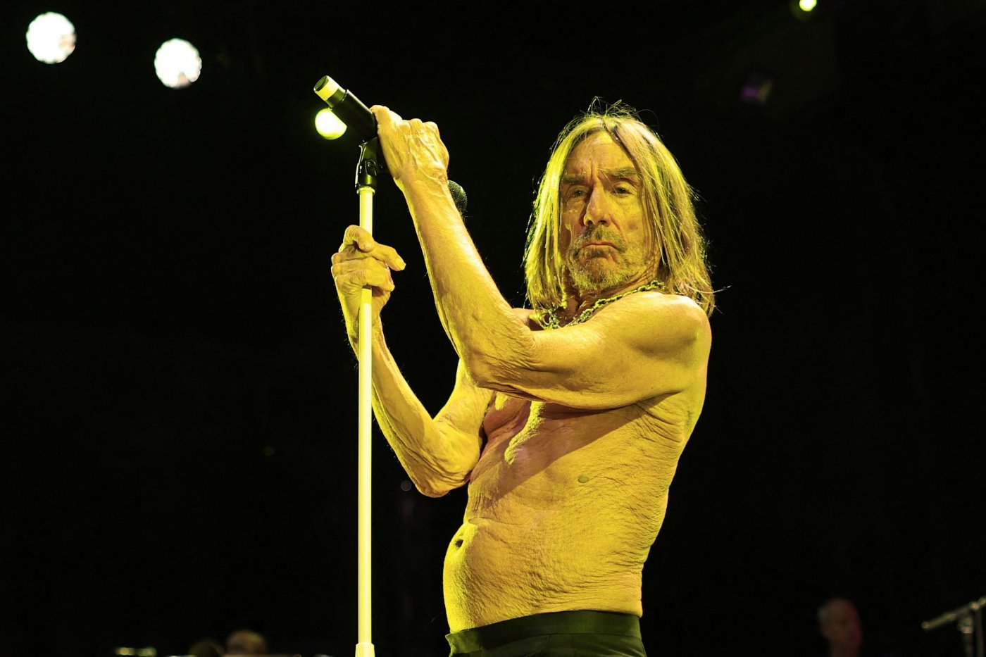 Iggy Pop terminó así su concierto del martes en Niza. Empezó con la chaqueta puesta. 