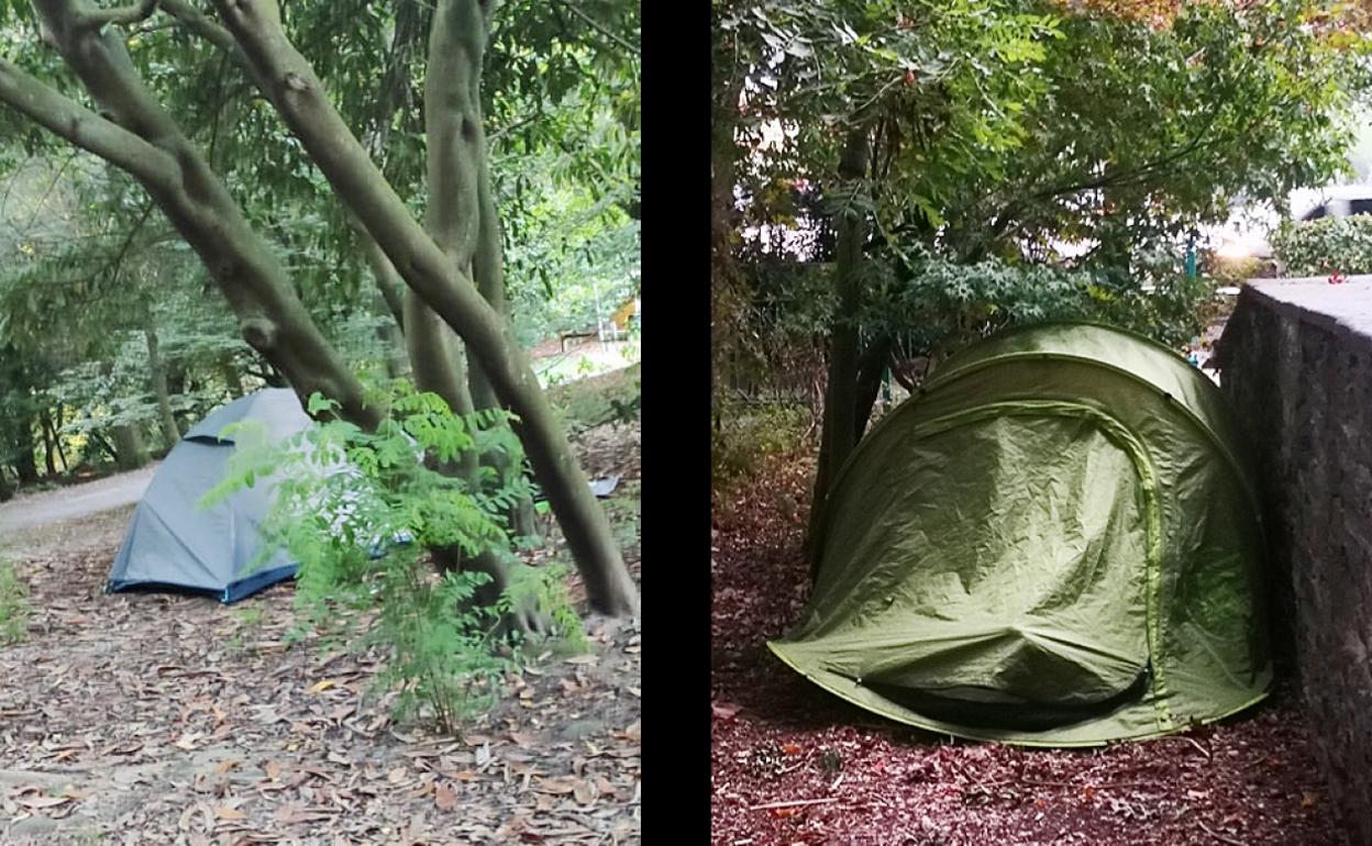 Dos de las tiendas acampadas en zonas ilegales en San Sebastián.