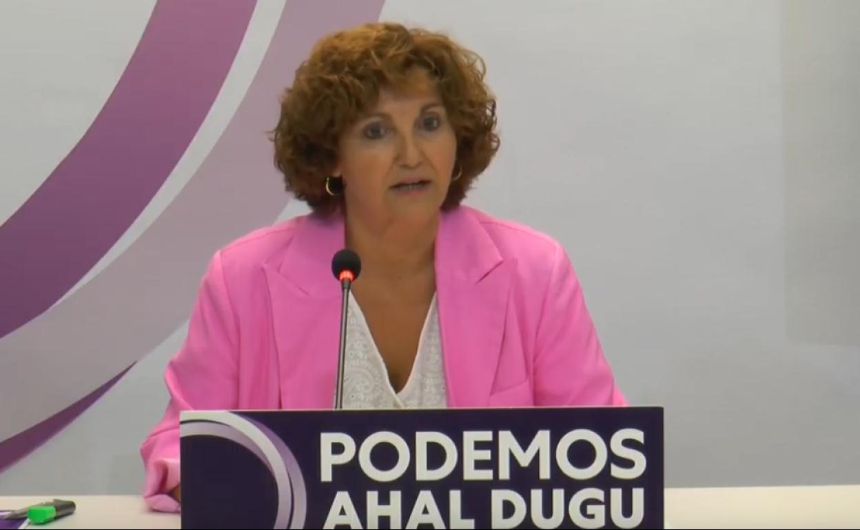 Pilar Garrido en su acto de Podemos en San Sebastián.