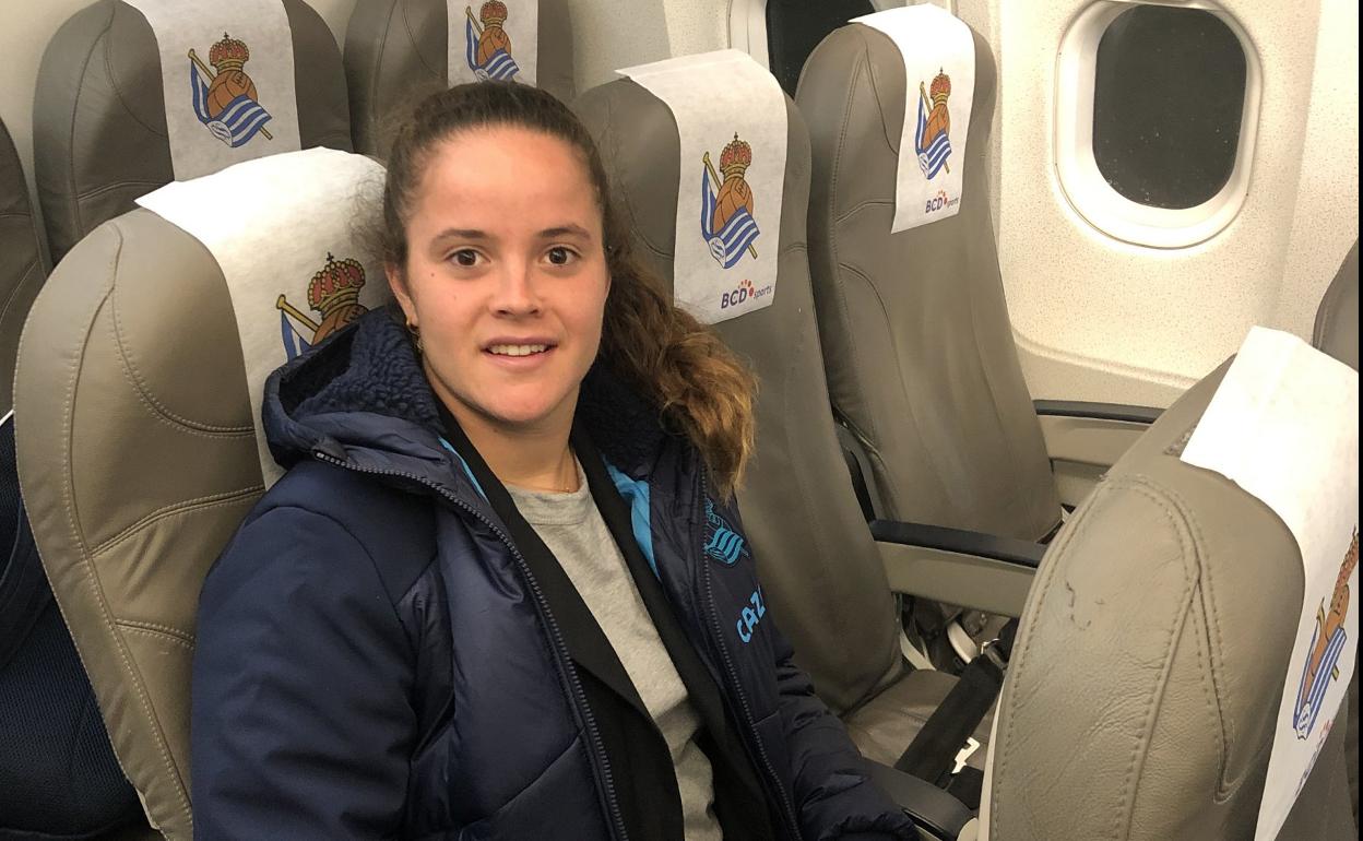 Nerea Eizagirre, en el avión de vuelta de Múnich. 