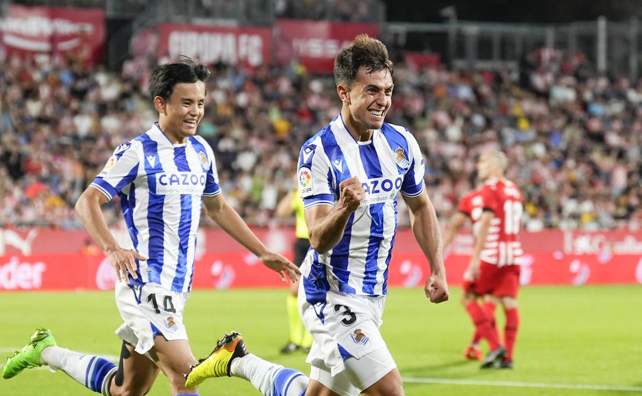 Zubimendi festeja su gol ante el Girona. 