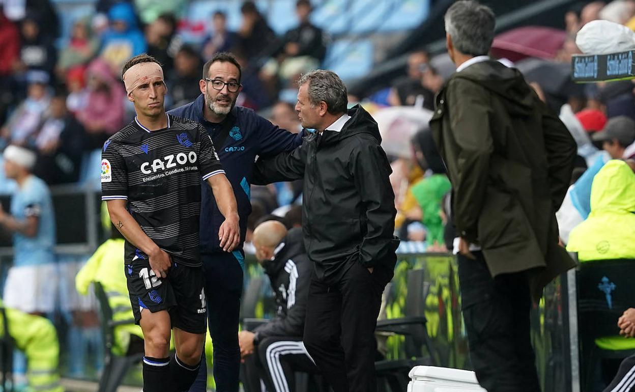 Aihen Muñoz fue cambiado en la primera parte en el encuentro ante el Celta de Vigo.