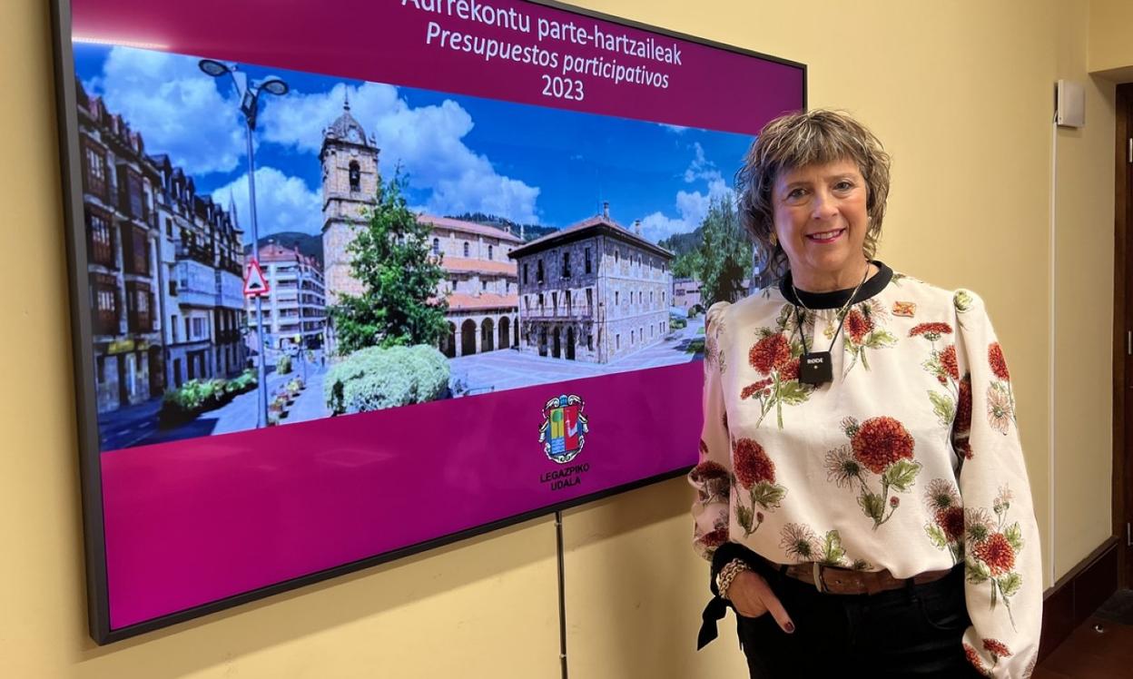 La alcaldesa, Koldobike Olabide, durante la presentación de los resultados de los Presupuestos Participativos. 