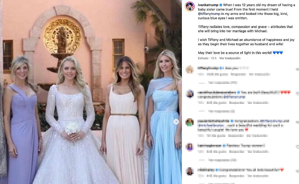 De izquierda a derecha, Marla Maples -madre de la novia-, Tiffanny Trump, Melania Trump e Ivanka Trump. 