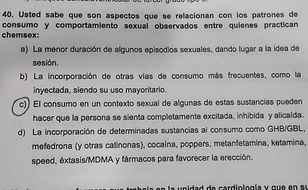 Pregunta sobre 'chemsex' de la oposición de Enfermería.