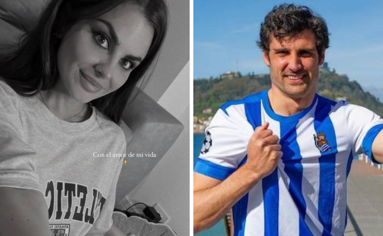 Alexia Rivas y Mikel Lezama con las camisetas del Athletic de Bilbao y Real Sociedad