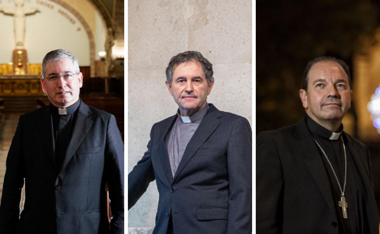 Fernando Prado, obispo de San Sebastián; Joseba Segura, obispo de Bilbao; y Juan Carlos Elizalde, obispo de Vitoria. 
