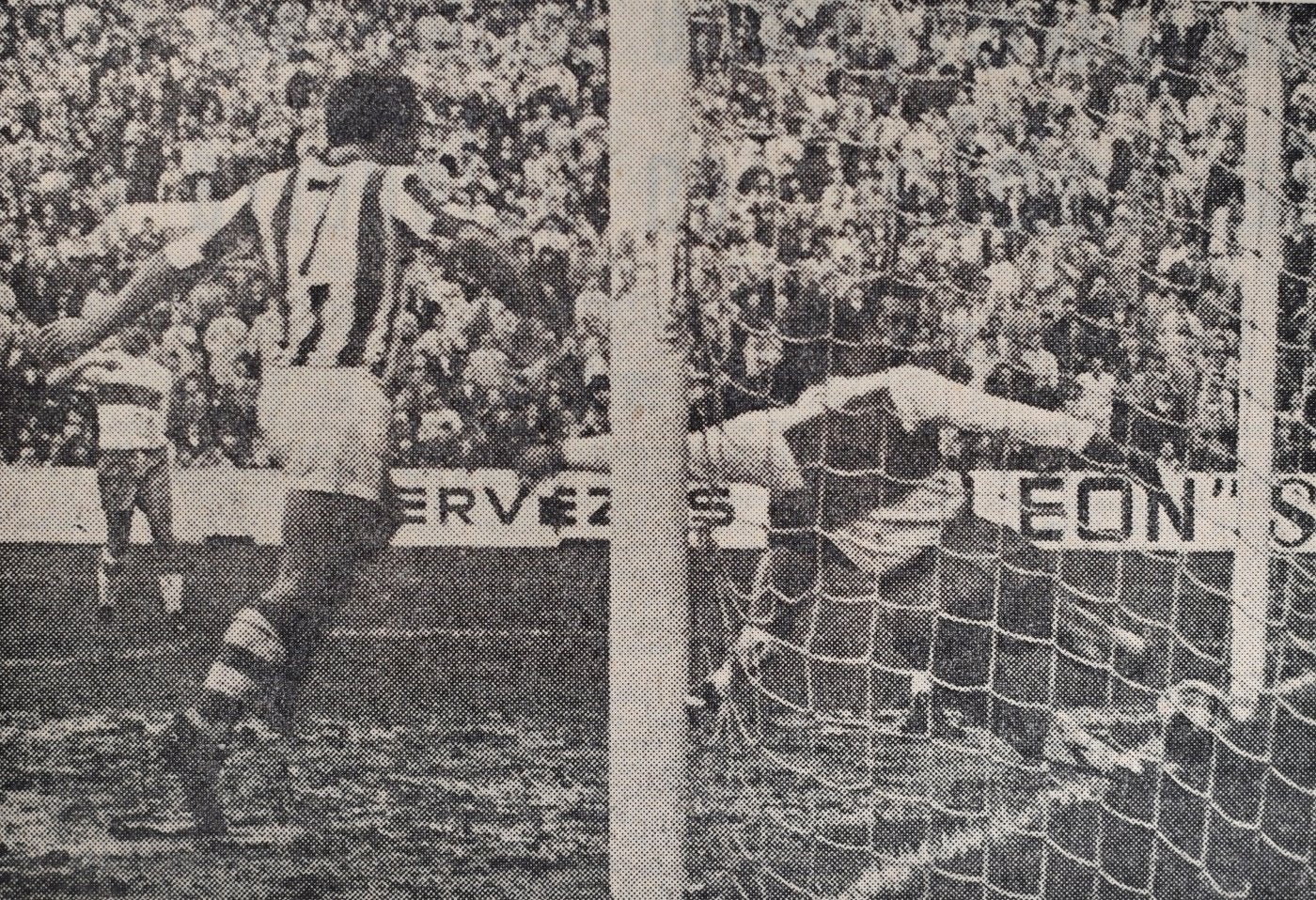 Imagen principal - Arriba, Arambarri observa como el balón entra en la portería del Elche. Debajo, Epi encara a Velasco, guardameta del Barça. Sobre estas líneas Iñaki Alkiza pone la insignia de oro y billantes en la solapa de la chaqueta de José Luis Orbegozo. 