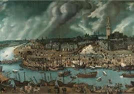 Panorámica de Sevilla en el siglo XVI, donde se afincó Sancho López de Otalora, en un óleo atruibuido a Alonso Sánchez Coello.