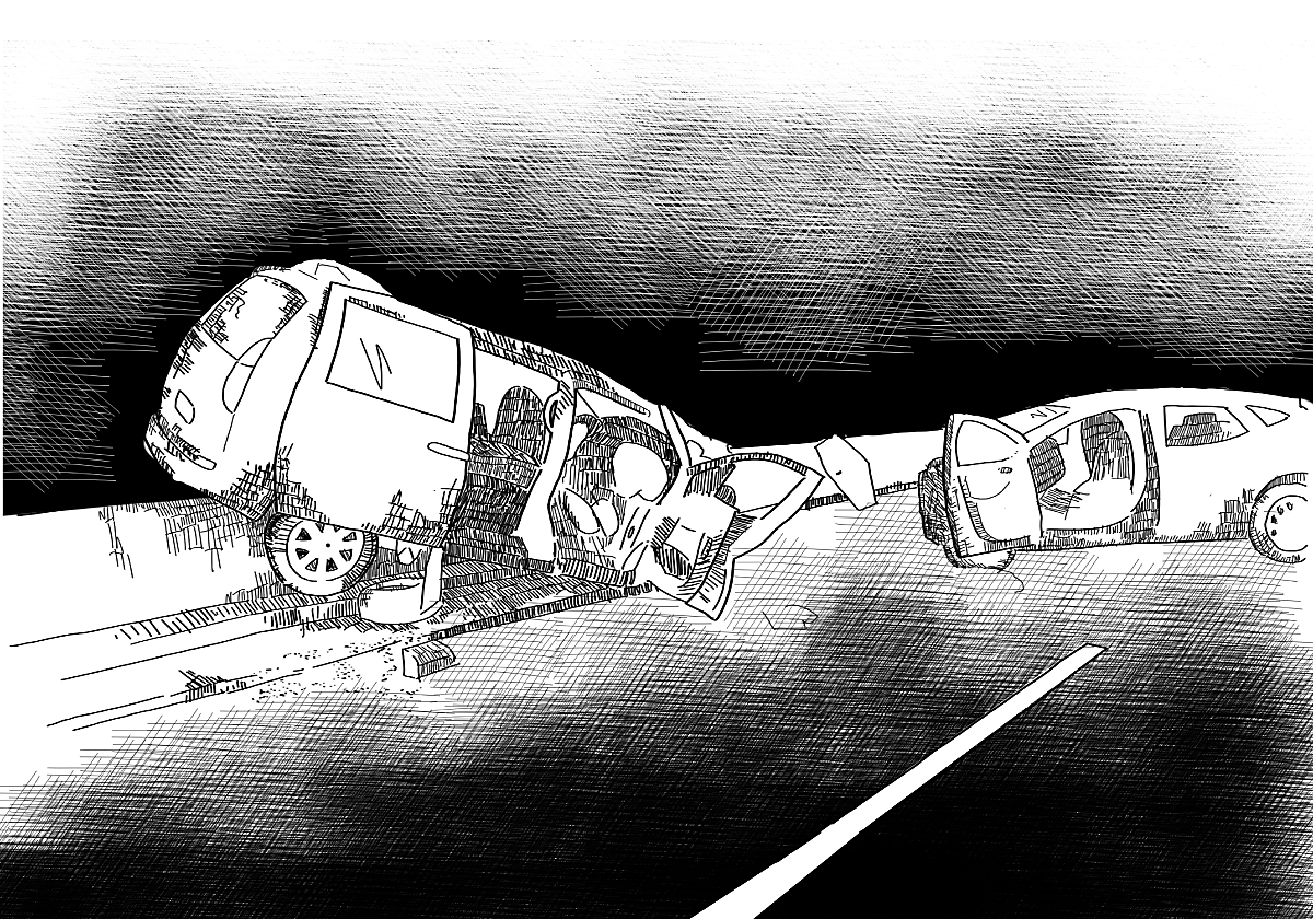 Imagen que reconstruye el estado en el que quedaron los dos vehículos implicados en el choque frontal de la N-I en Legorreta.