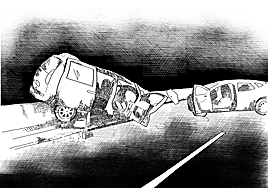 Imagen que reconstruye el estado en el que quedaron los dos vehículos implicados en el choque frontal de la N-I en Legorreta.