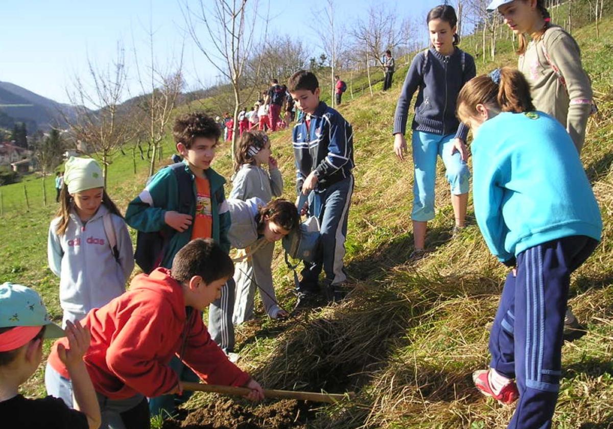 Los participantes de la plantación llevada a cabo el 'Día del Árbol'.