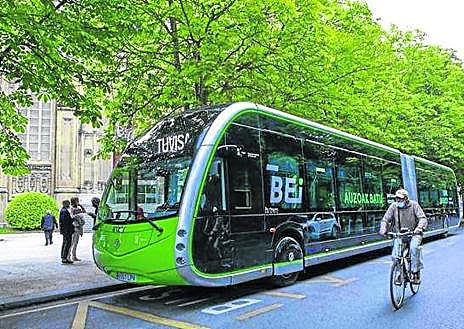 Imagen secundaria 1 - La urbanización de los alrededores del estadio de Anoeta comenzará en junio tras la disputa del Top-14 de rugby francés. El proyecto de Bus Eléctrico Inteligente, ya implantado en Vitoria, se redactará este año. Vallado que anuncia la construcción del 'pump track' en Arrobitxulo.