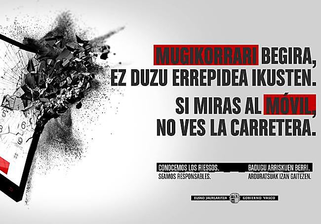 Campaña del Gobierno Vasco contra el uso del móvil al volante.