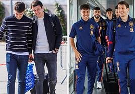 Zubimendi a su llegada a la concentración de Las Rozas y embarcando en el avión que llevó a la selección hasta Málaga.