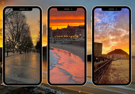 Tres imágenes de atardeceres en San Sebastián tomadas esta semana.