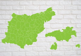 Una mujer ante el escaparate de una agencia inmobiliaria.