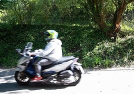 Un motorista pasa por delante del árbol contra el que chocó Xabier B. en la noche del domingo.