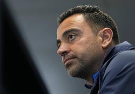 Xavi Hernández, durante la comparecencia previa al partido de la Real Sociedad.