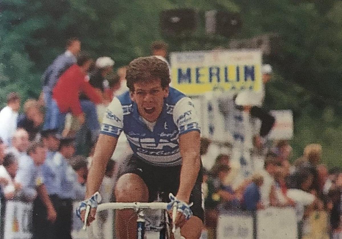 7 de julio de 1986.Pello Ruiz Cabestany cruza la meta de Evreux.