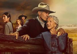 Harrison Ford y Helen Mirren, en primer plano, protagonizan la interesante serie '1923'.