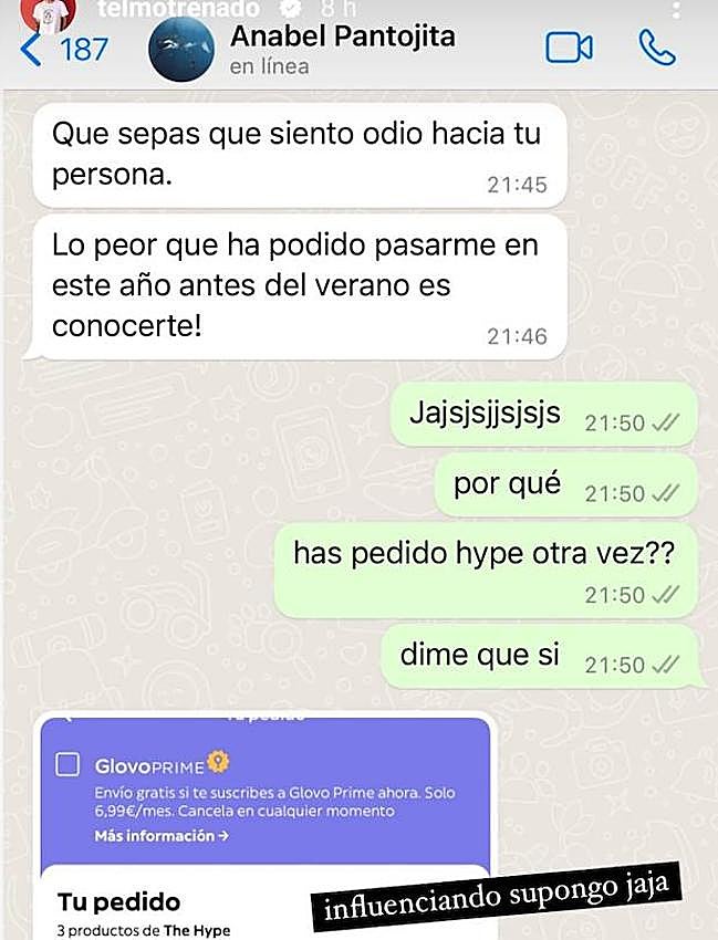 Los mensajes entre Anabel Pantoja y Telmo Trenado.