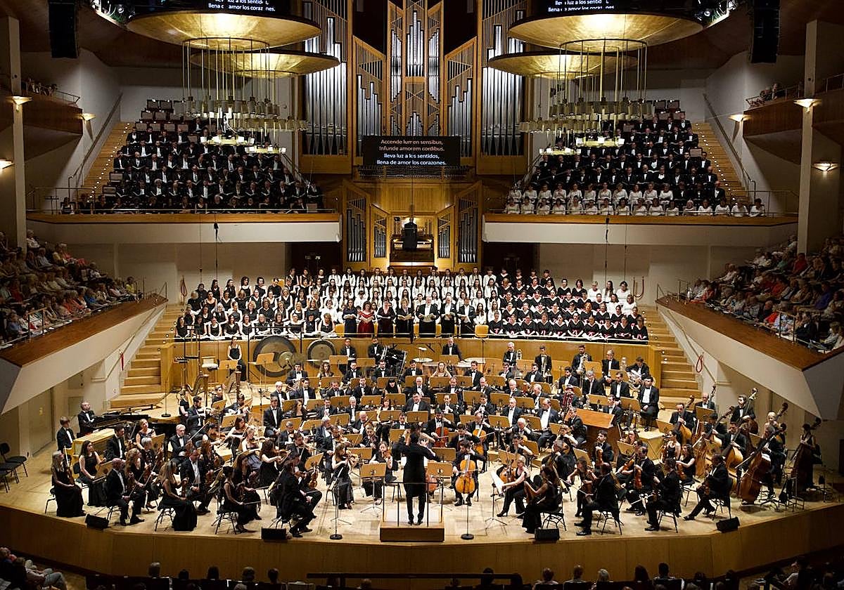La Orquesta Nacional y los coros en uno de los conciertos de este fin de semana en Madrid.