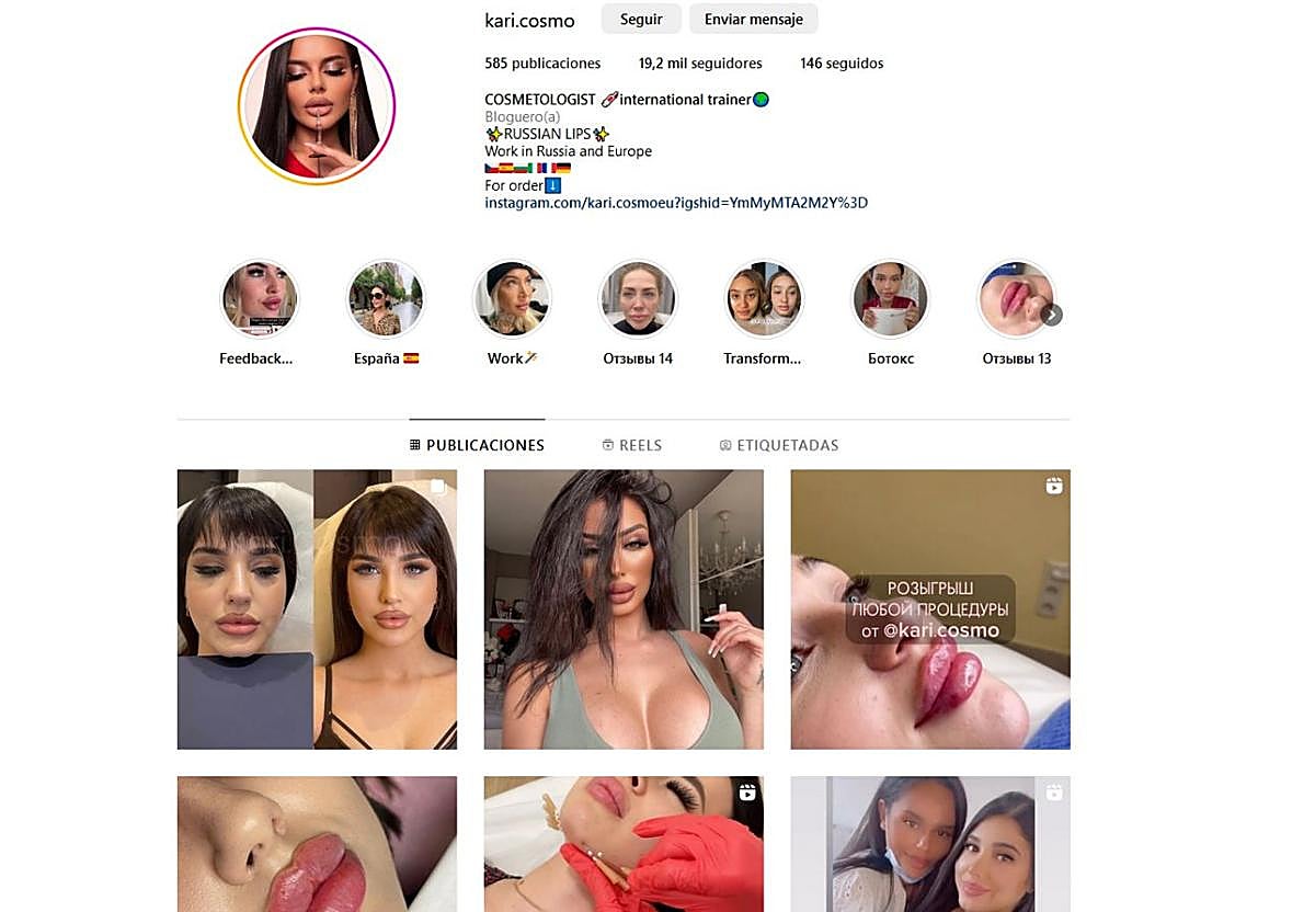 Pantallazo de la cuenta de Instagram de la supuesta cosmetóloga aportado por el colegio de médicos en su denuncia.