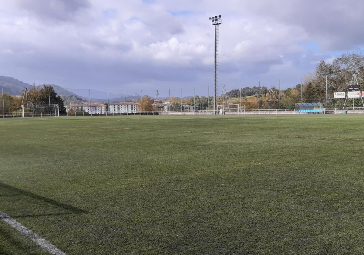 Belarra aldatzeko lanak hasi berri dira Harane futbol zelaian.