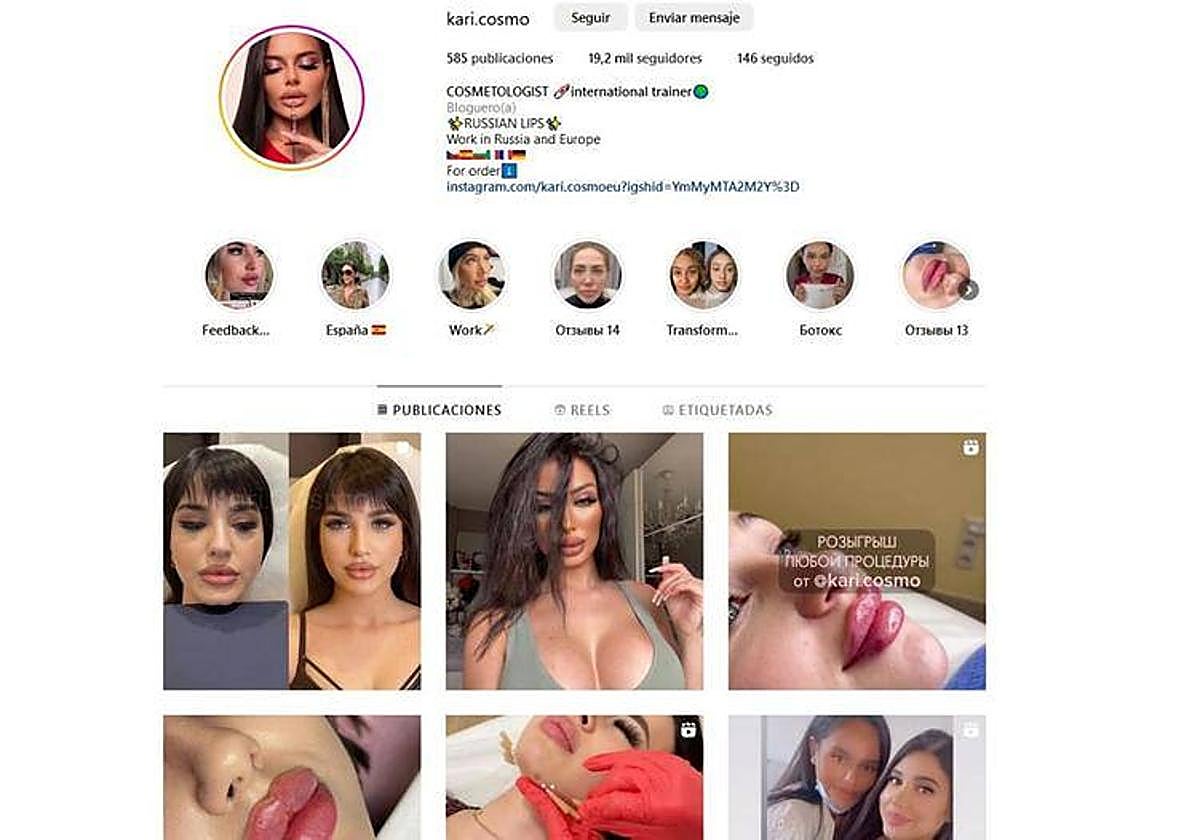 Pantallazo de la cuenta de Instagram de la supuesta cosmetóloga aportado por el colegio de médicos en su denuncia.
