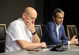 Zubizarreta, durante su presentación, y Núñez comparecieron ante los medios.