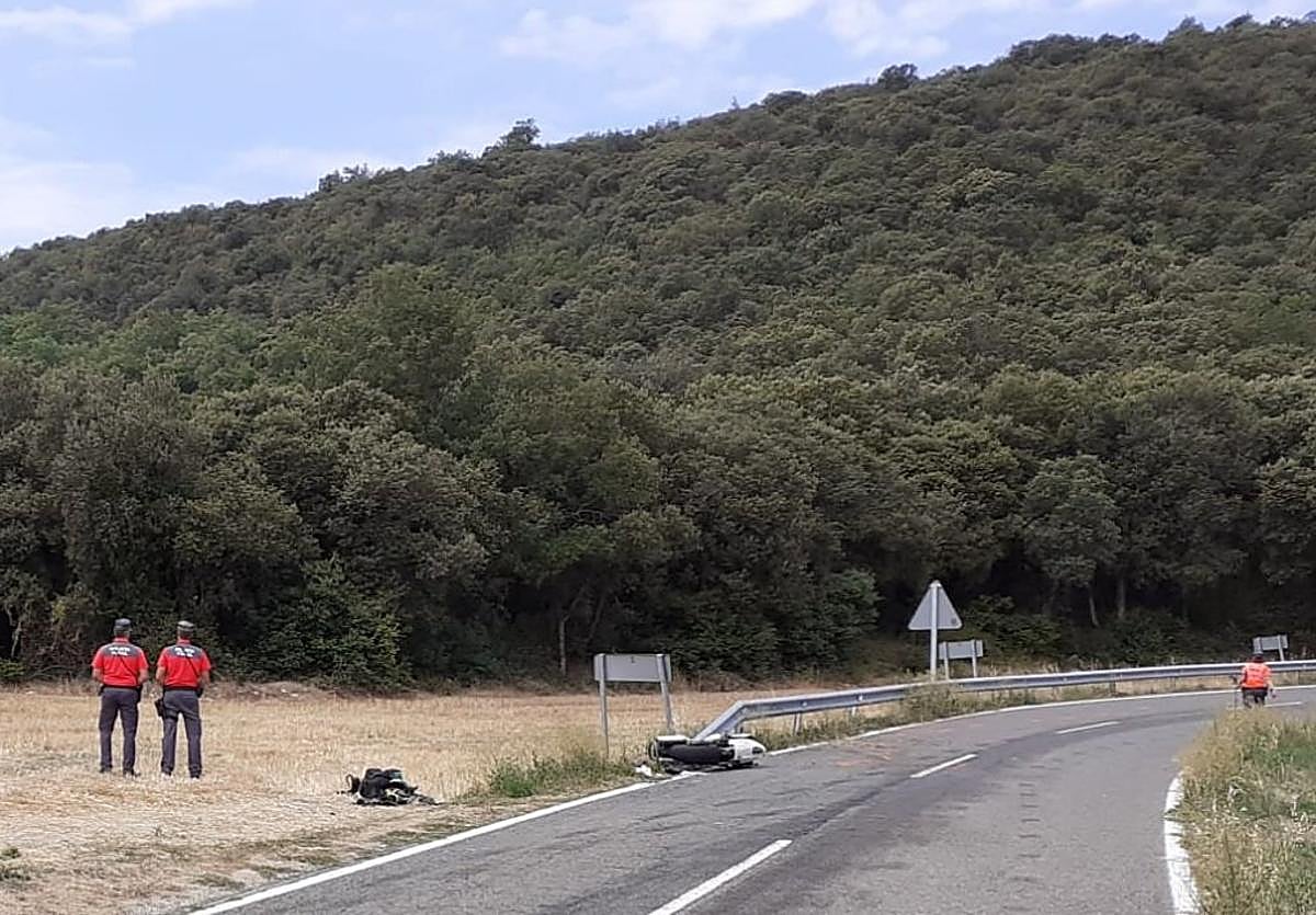 Agentes de la Policía Foral de Navarra en el lugar donde se ha producido el accidente.