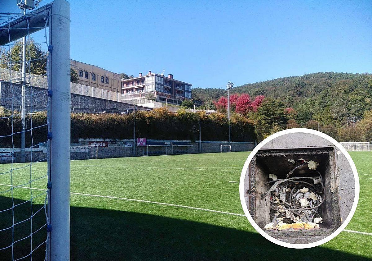 Fotografía de los cables cortados en una de las cuatro alcantarillas del campo de César Benito.
