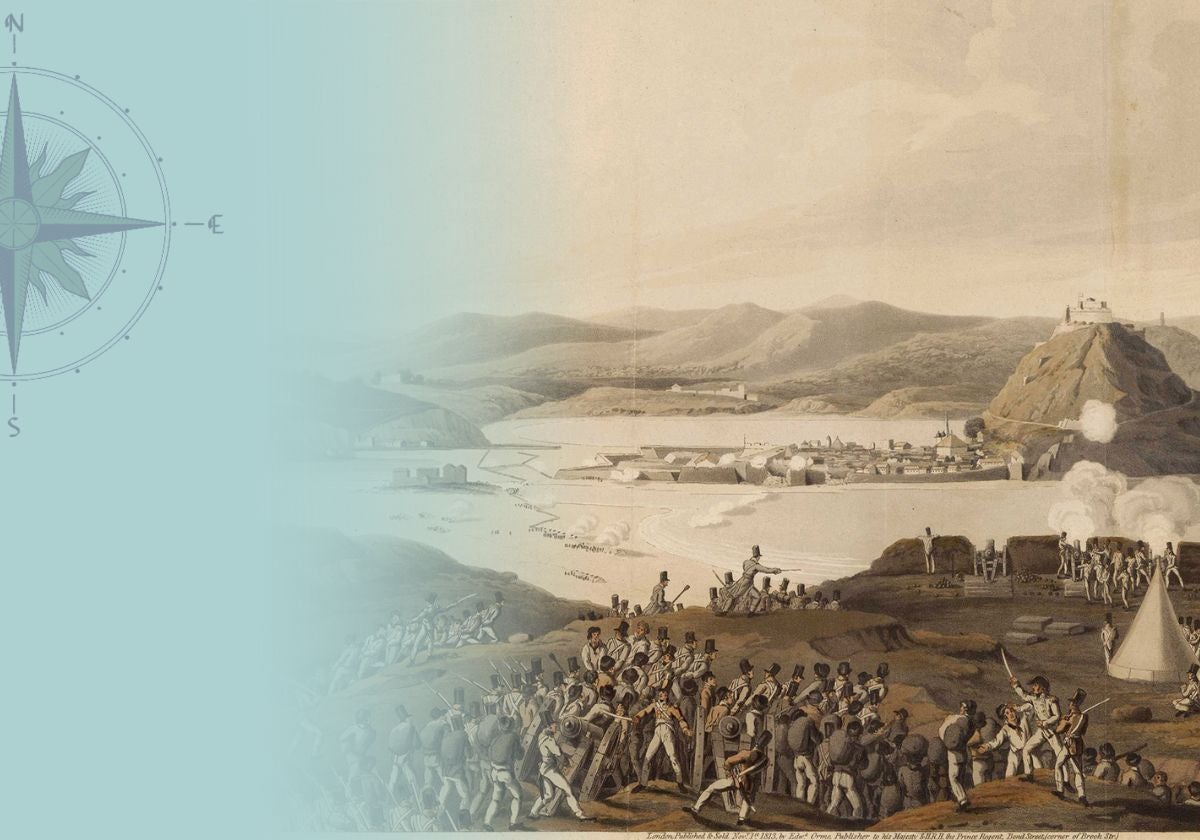 Grabado británico alusivo al asedio a San Sebastián en el verano de 1813.