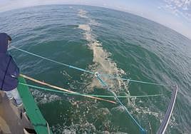 Un investigador examina un reguero de basura localizado en el Golfo de Vizcaya.