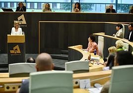 Eider Mendoza interviene en el pleno de las Juntas Generales en el que fue investida diputada general.