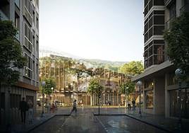 Imagen virtual del futuro GOe del Basque Culinary Center visto desde el barrio de Gros.