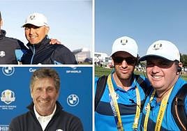 Pello Iguarán (arriba), José María Olazabal (abajo) y los hermanos Edu y Anton Larrañaga (derecha), en la Ryder de Roma.