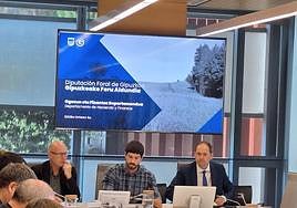 Jokin Perona, a la derecha, compareció este viernes en las Juntas Generales para dar cuenta de las líneas generales de su departamento para esta legislatura.